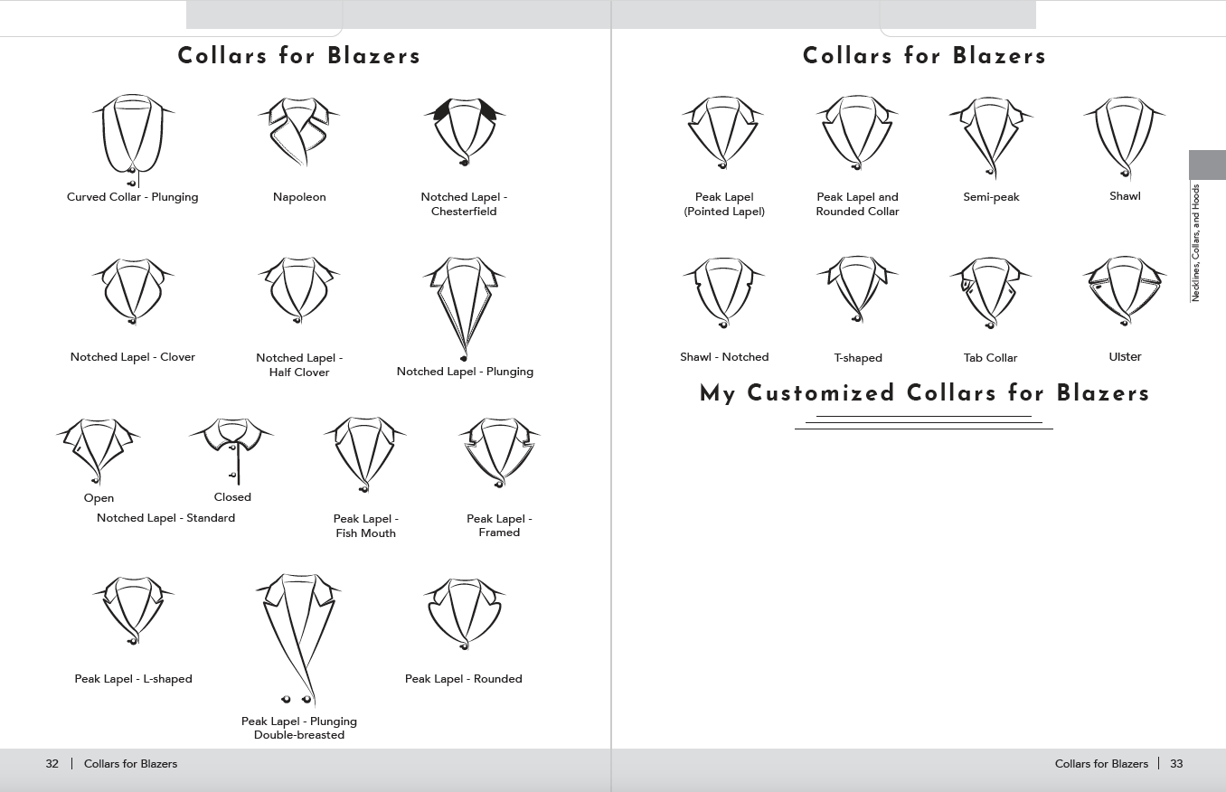 Sketches of collars for Blazers.