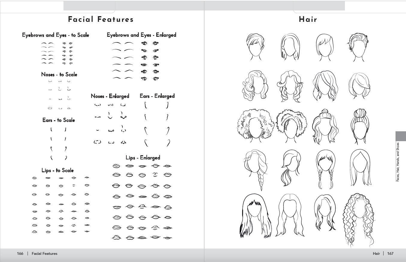 Sketches of Standard Face for Fashion with detailed hair and facial features.